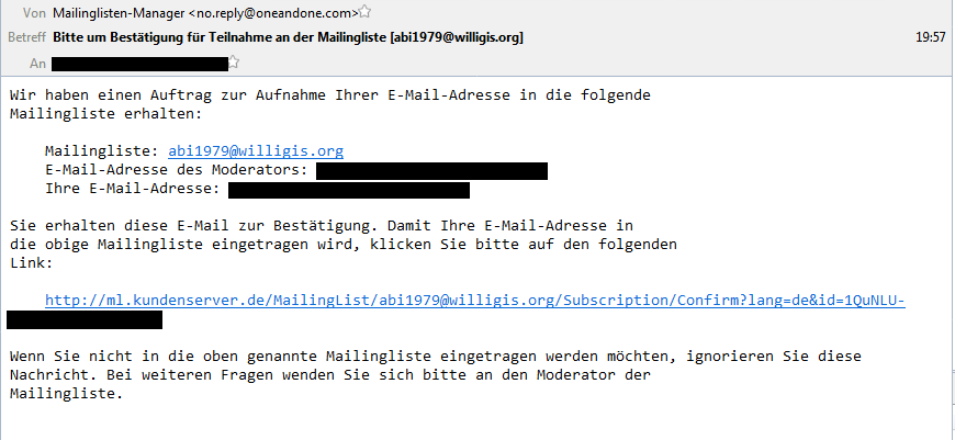 Registrierung Mailingliste